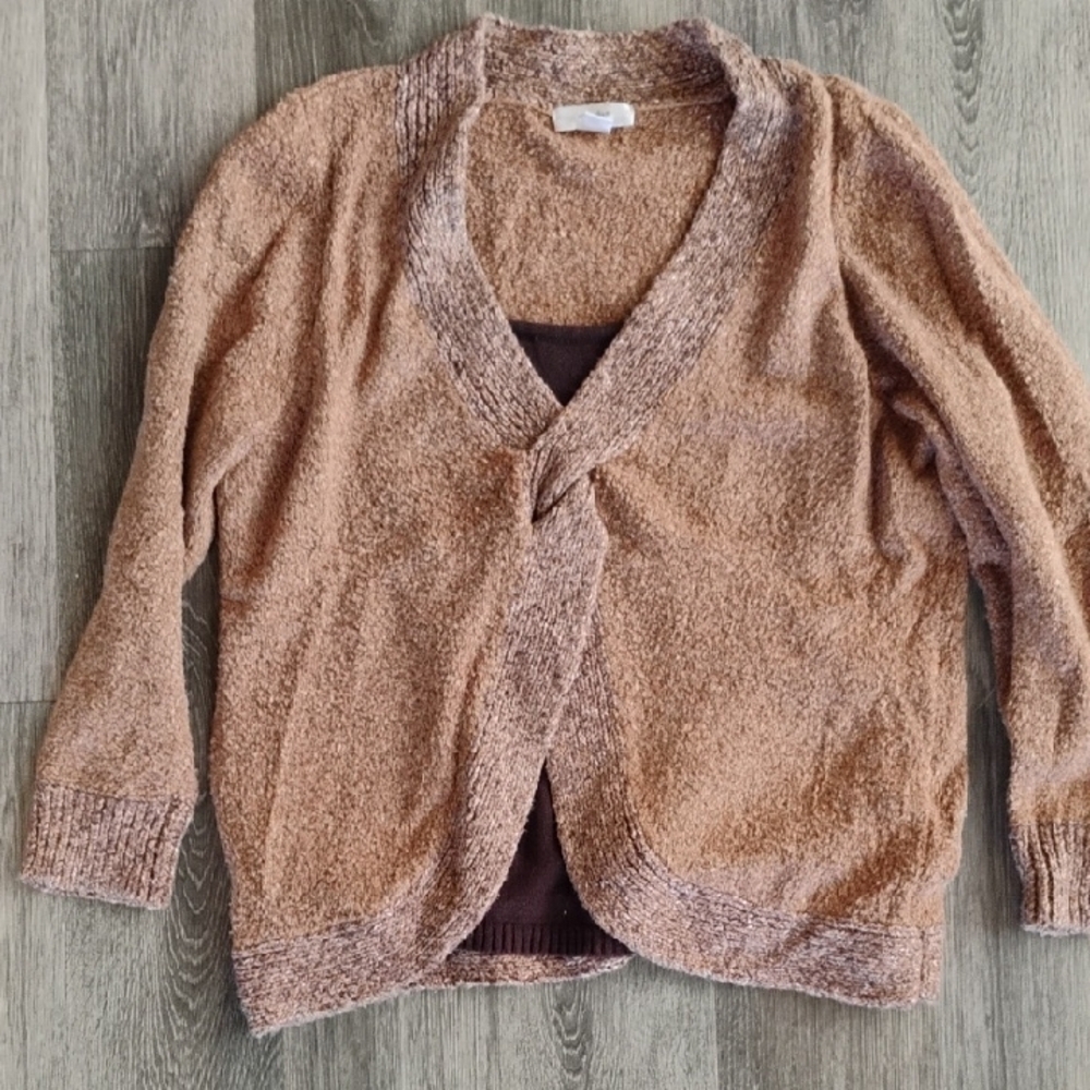 CJ Banks Soft Luxurious Cozy Brown Women's 1X Cardigan Top Under Tank One Piece